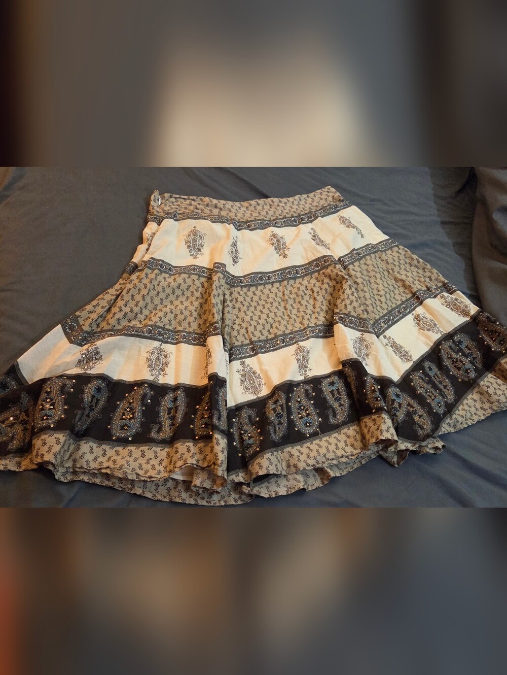 New York & Company Cream and Black Printed Circle Skirt
